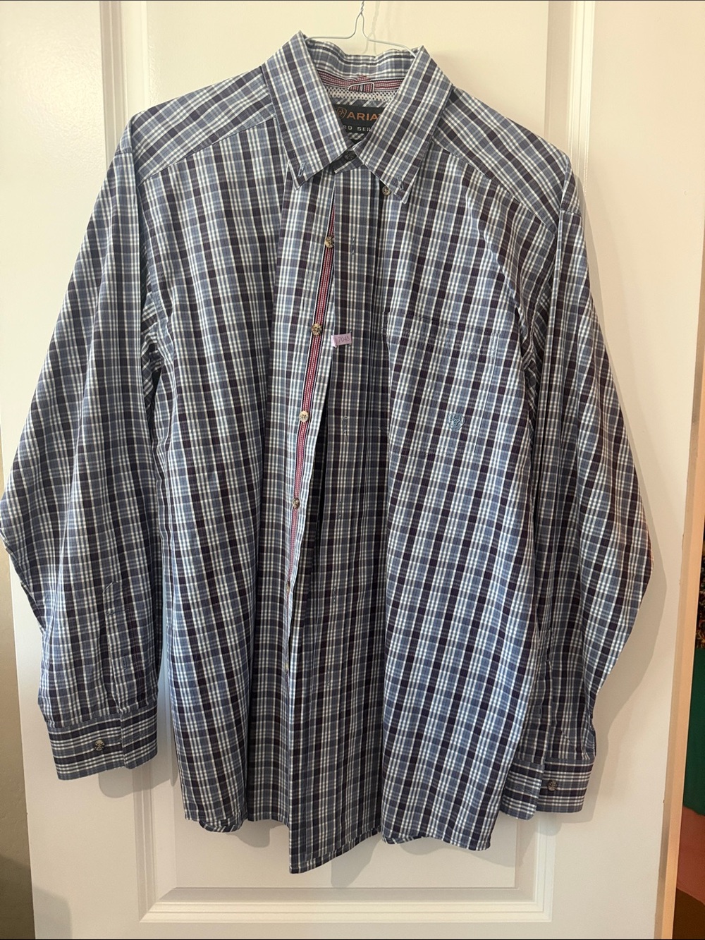 Ariat Men’s Navy and White Plaid Button-Down Shirt